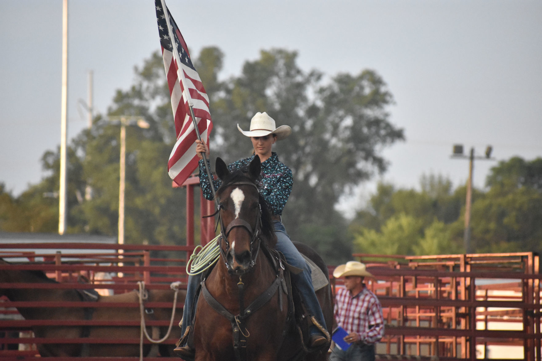 Chase Kite rides with American flag